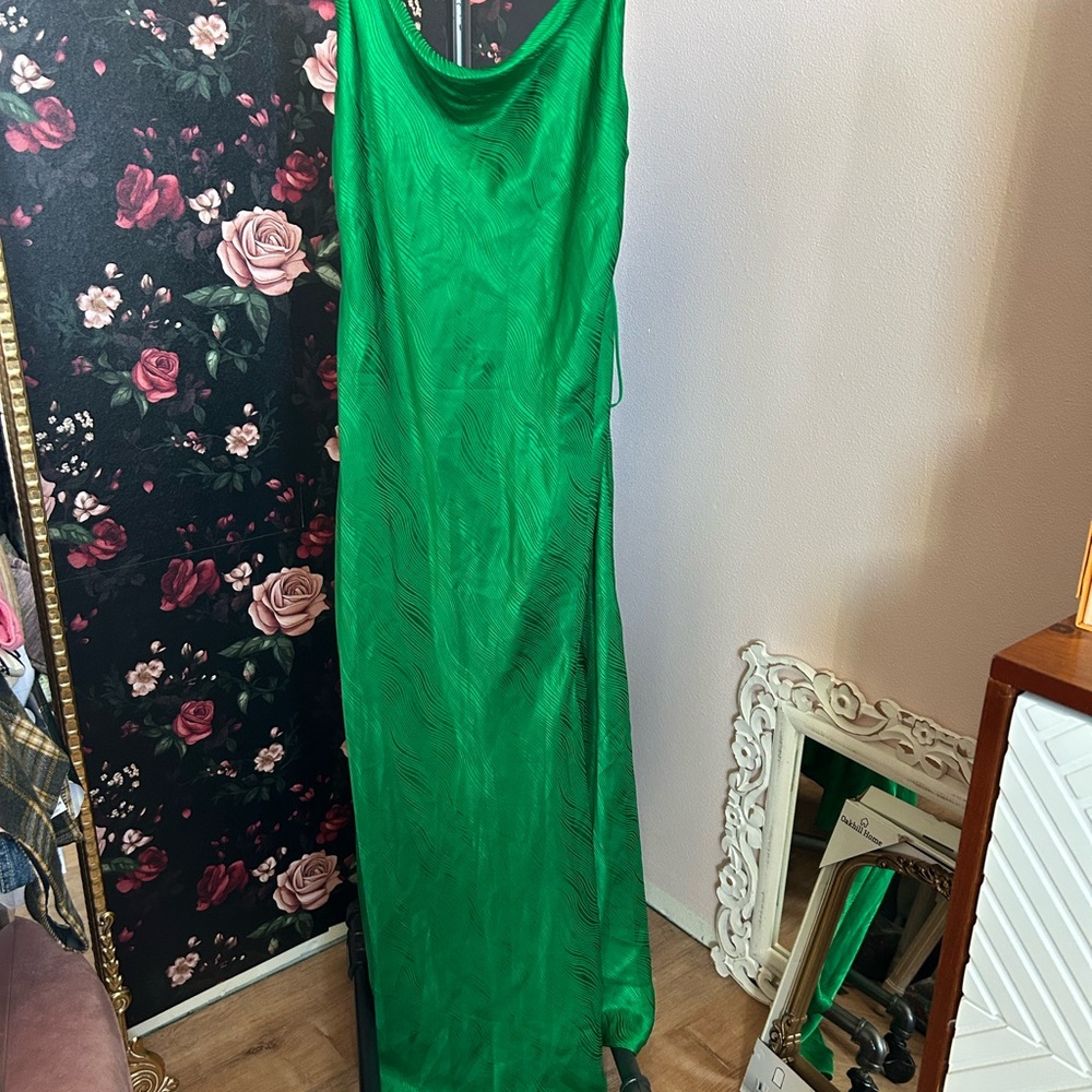 Alice + Olivia Emerald Green Satin Maxi Slip Dress